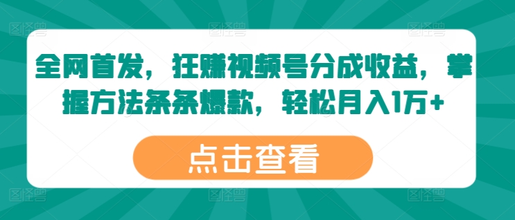 独家首发，狂赚微信视频号分为盈利，掌握方法一条条爆品，轻轻松松月入1万-轻创社