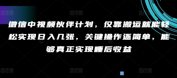 手机微信中视频伙伴方案，只靠运送就能轻轻松松完成日入多张，重要实际操作还简单，可以更好的完成睡后盈利-轻创社