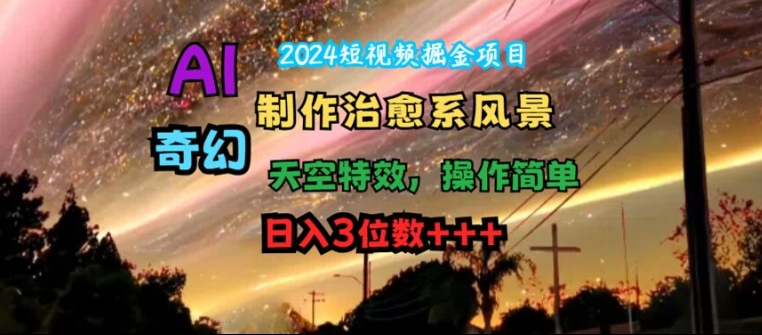 2024短视频掘金项目，AI制作治愈系风景，奇幻天空特效，操作简单，日入3位数【揭秘】-轻创社