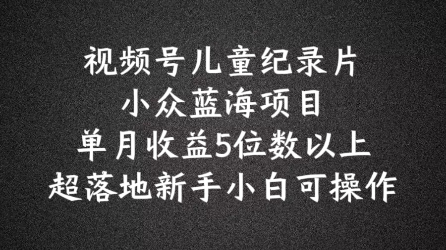 2024蓝海项目视频号儿童纪录片科普，单月收益5位数以上，新手小白可操作【揭秘】-轻创社