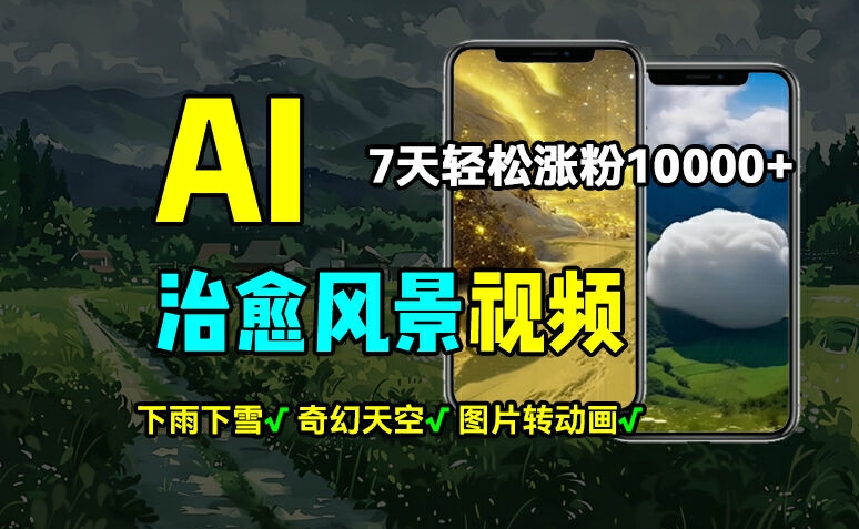 AI制作治愈风景，7天涨粉过万，落地云下雨下雪等场景制作，上手快操作简单-轻创社