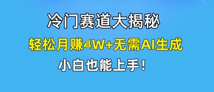 小众跑道大曝光，轻轻松松月赚1W 不用AI形成，新手也可以入门【揭密】-轻创社