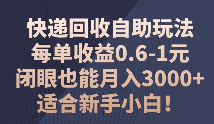 快递回收自助式游戏玩法，每一单盈利0.6-1元，闭上眼也可以月入3000 !适宜新手入门!-轻创社