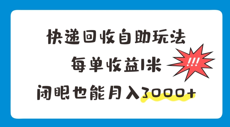 快递回收自助式游戏玩法，每一单盈利1米，闭上眼也可以月入3000-轻创社
