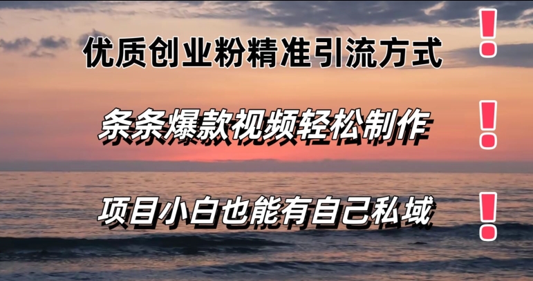高品质自主创业粉精准引流方法方法，一条条短视频爆品，新手都可以轻松拥有自己公域-轻创社