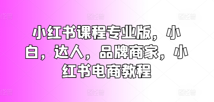 小红书课程专业版，小白，达人，品牌商家，小红书电商教程-轻创社