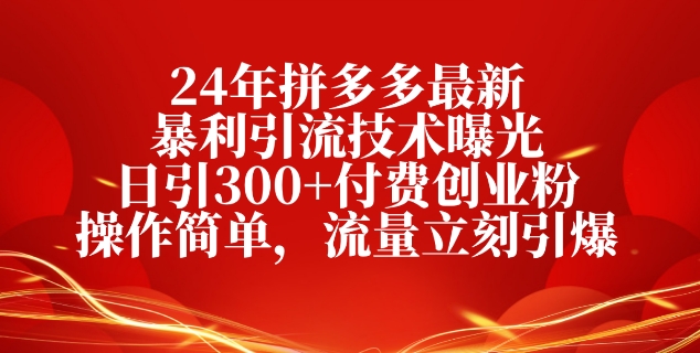 24年拼多多最新爆利引流技术曝出，日引300 付钱自主创业粉，使用方便，总流量马上点爆-轻创社