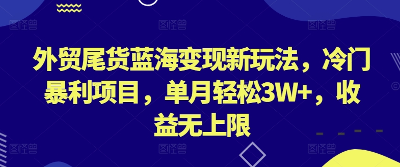 外贸尾货蓝海变现新玩法，冷门暴利项目，单月轻松3W+，收益无上限【揭秘】-轻创社