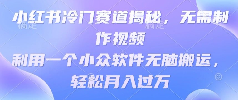 小红书的小众跑道揭密，不用制作小视频，利用一个小众软件没脑子运送，轻轻松松月入了万-轻创社