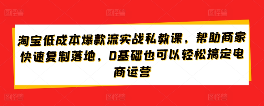 淘宝低成本爆款流实战私教课，帮助商家快速复制落地，0基础也可以轻松搞定电商运营-轻创社