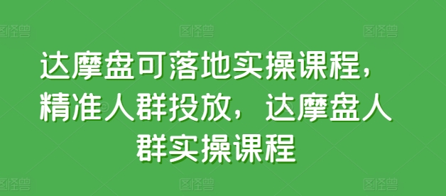 达摩盘可落地实操课程，精准人群投放，达摩盘人群实操课程-轻创社