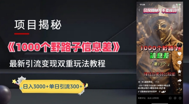 一千个野路子信息差最新玩法教程-变现+引流的玩法具体拆解【揭秘】-轻创社
