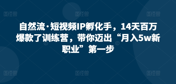 自然流·短视频IP孵化手，14天百万爆款了训练营，带你迈出“月入5w新职业”第一步-轻创社