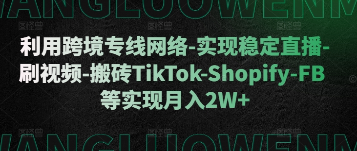 运用跨境专线互联网-实现稳定直播间-刷短视频-打金TikTok-Shopify-FB等实现月入2W 【揭密】-轻创社