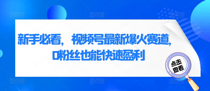 新手必看，视频号最新爆火赛道，0粉丝也能快速盈利-轻创社