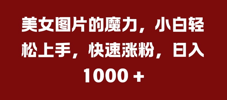 美女照片的魔力，新手快速上手，快速吸粉，日入多张【揭密】-轻创社