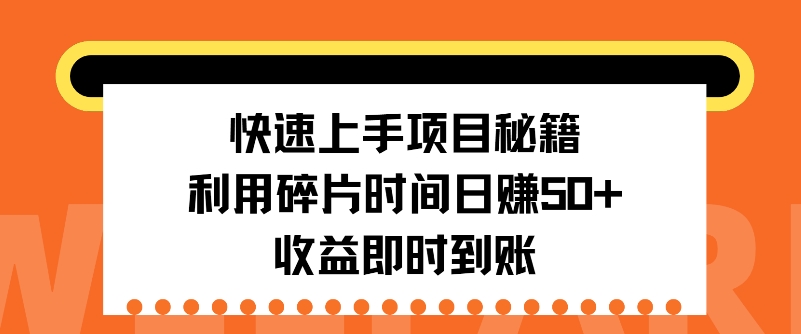 快速入门新项目秘笈，利用碎片时间日入50 ，盈利实时到账-轻创社